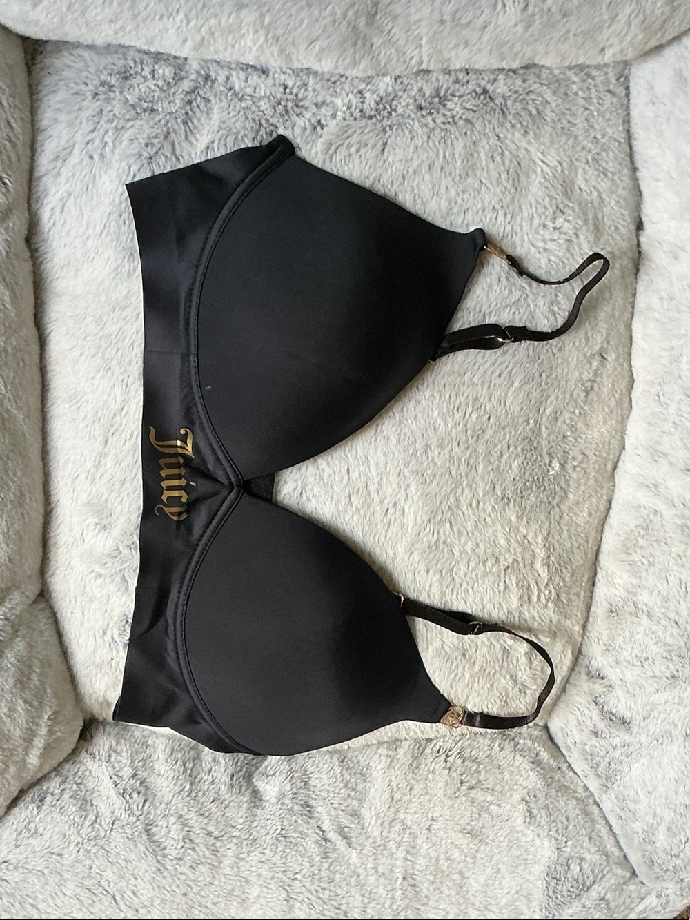 Juicy Couture Black Smooth Padded Bra with Gold Logo Accent